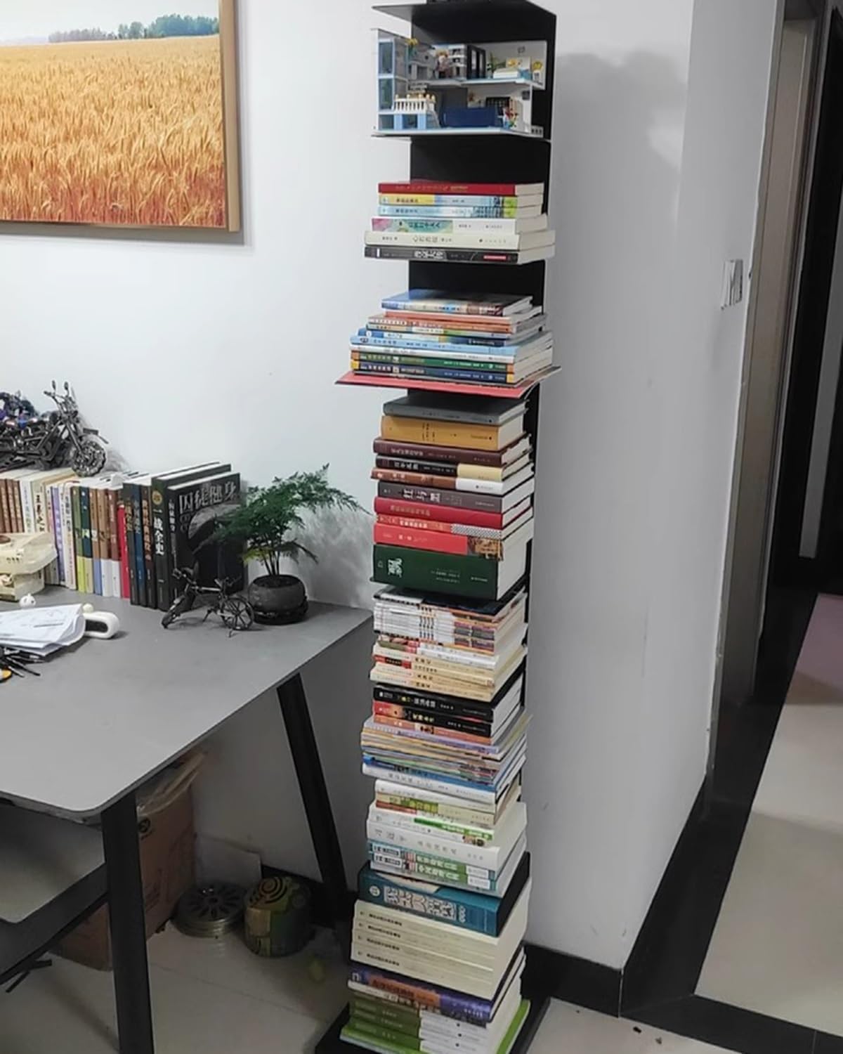 Invisible Floating Bookshelves Freestanding, Modern Vertical Spine Bookshelf Tower Heavy Duty, Office Living Room Bedroom Corner Storage Rack(Black,10-Tier 175cm (68 7/8