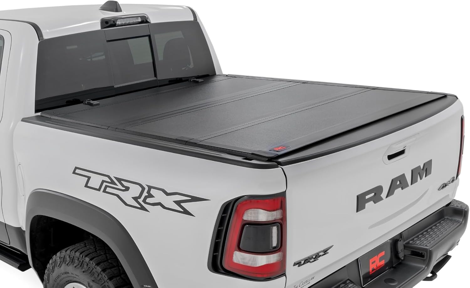 Rough Country Hard Flip Up Truck Bed Tonneau Cover for Dodge Ram 1500 (2019-2025), TRX (2021-2025) - Fits 6'4 Bed, All-Weather, Flush Aluminum Panels