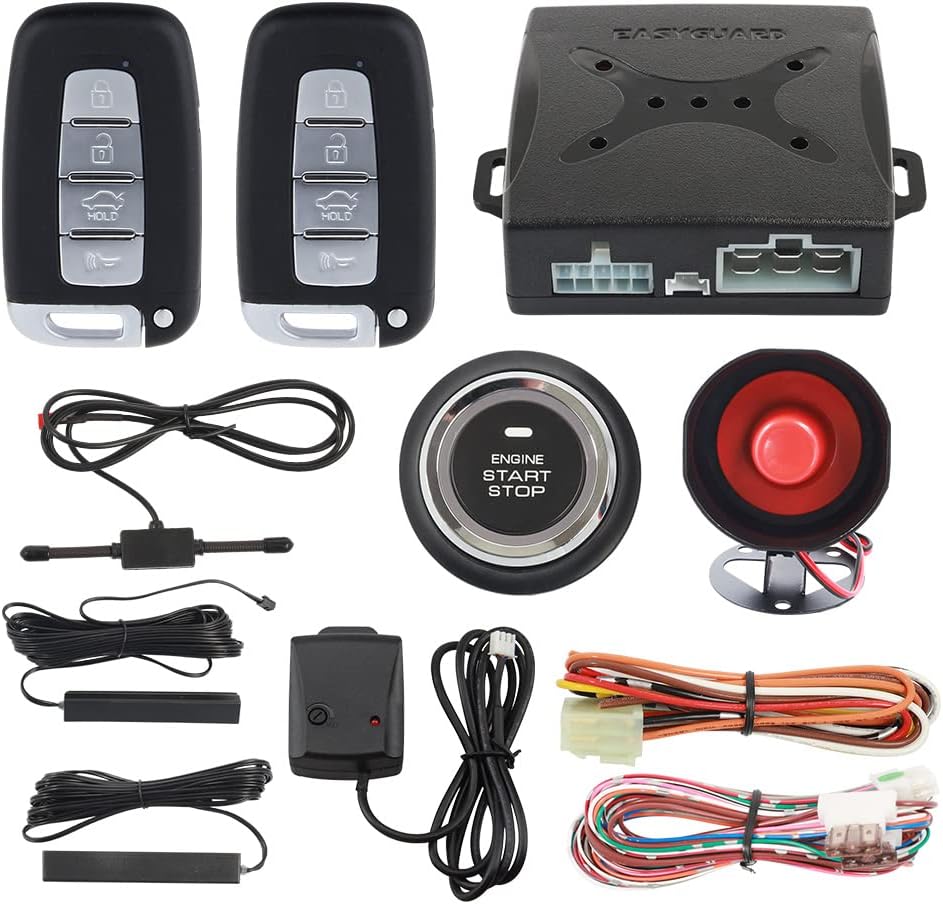 EASYGUARD EC003K-NS PKE Passive Keyless Entry Car Keyless Entry Security Alarm System Kit Remote Engine Starter Shock Sensor