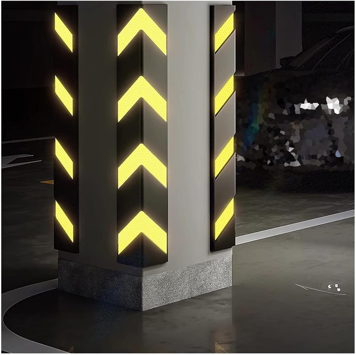 Reflective Wall Edge Protector - Garages Traffic Warning Strip, 100x15cm Car Bumper Rubber Corner Protector, for Parking Lot, Warehouse (Color : Black+Yellow, Size : 6PCS)