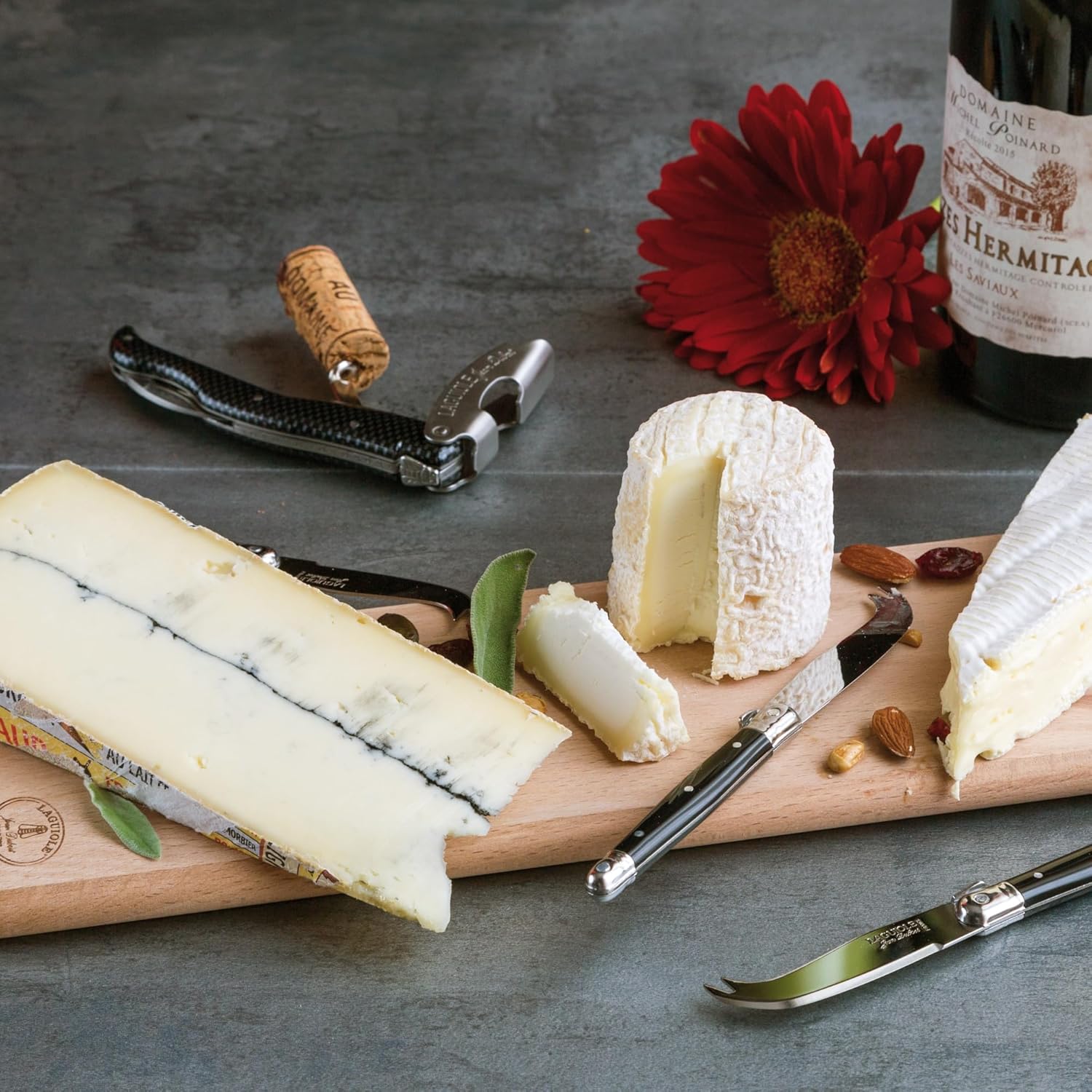 Jean Dubost Laguiole Wine Waiter, Light Horn Handle - Rust-Resistant Stainless Steel - Includes Slide-Top Box - Made in France