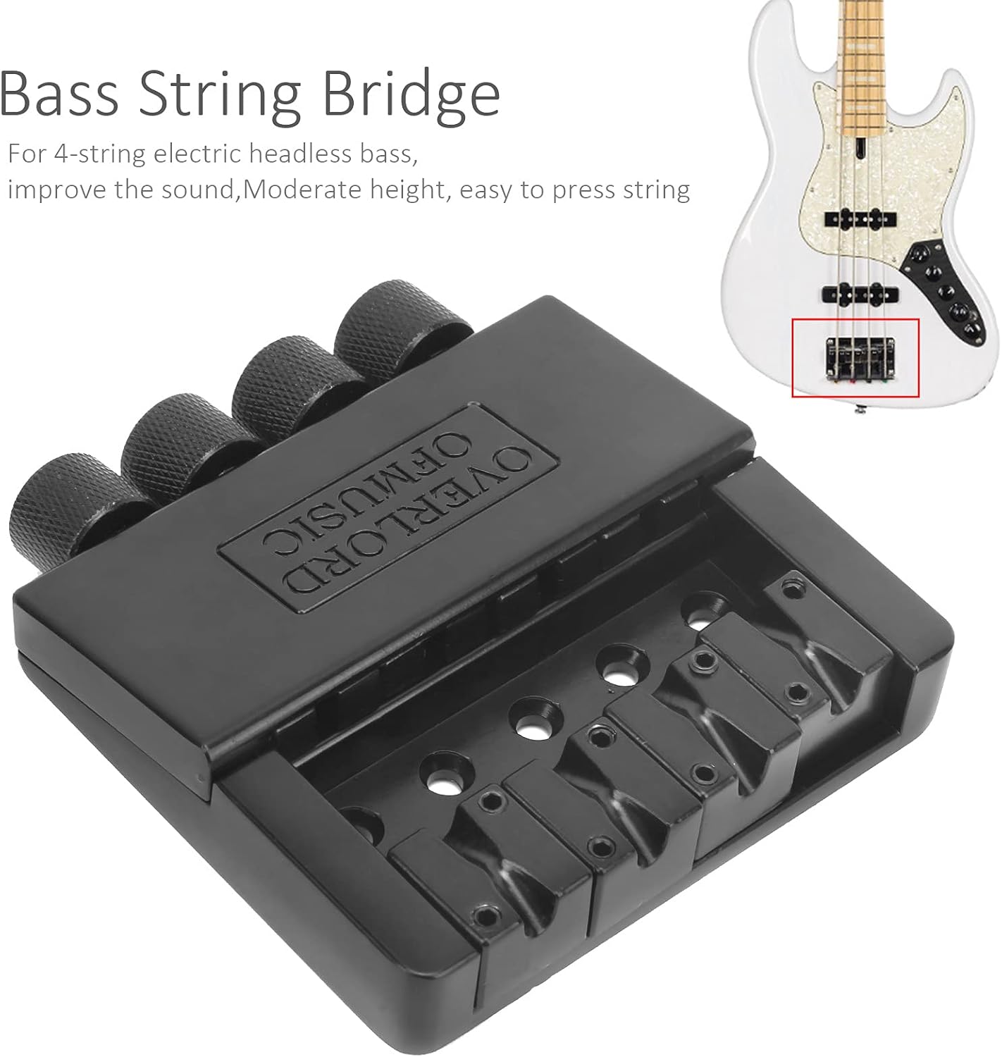 Bass Tremolo Bridge System, Heavy Duty Zinc Alloy, 4 String Bass Bridge System, Adjustable Tailpiece for Electric Guitar Bass Players, Stage Performance, Home Practice