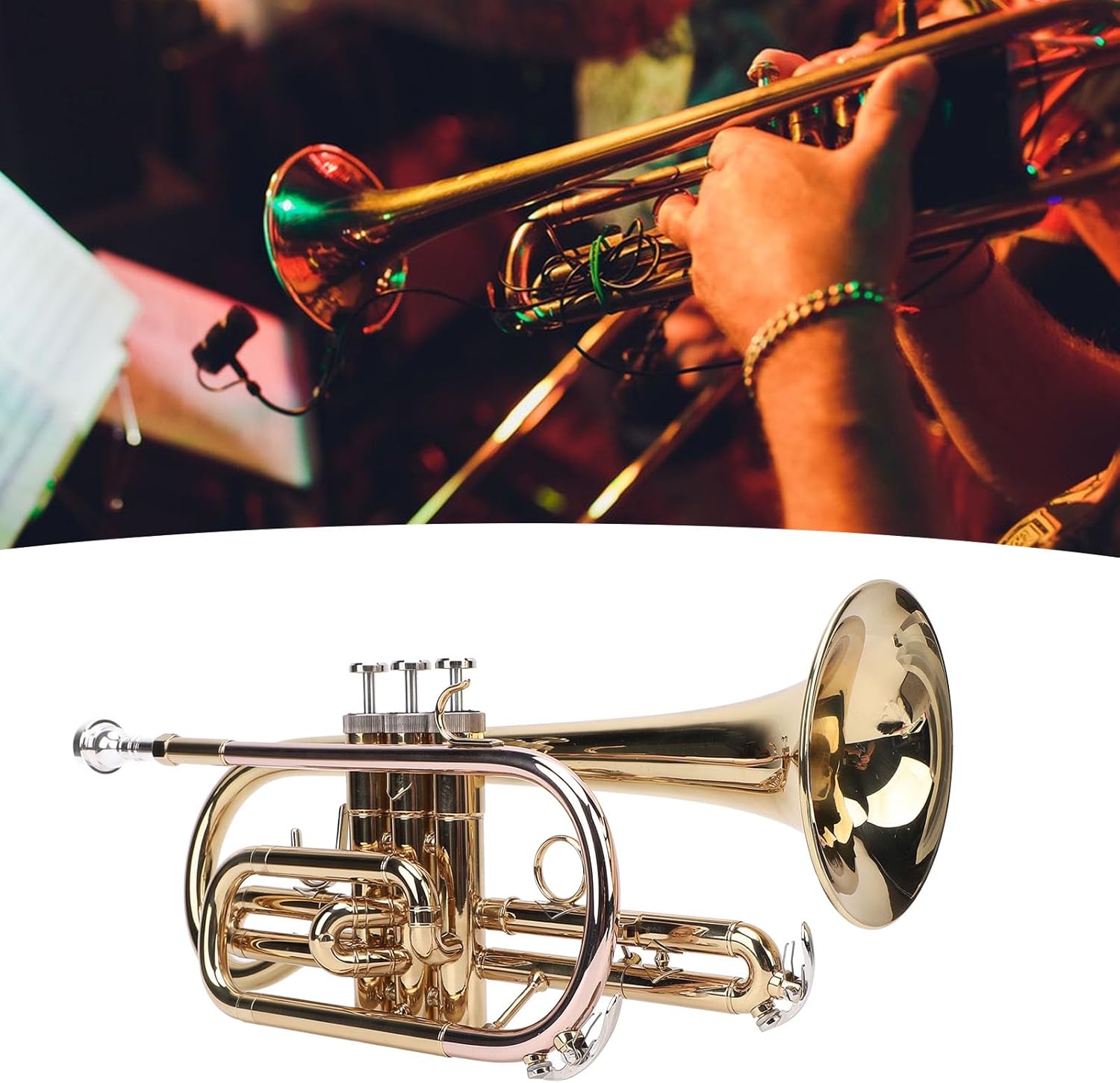 Bb Cornet Gold Lacquer Brass Wind Instrument with Case Mouthpiece for Student Beginner Ensemble