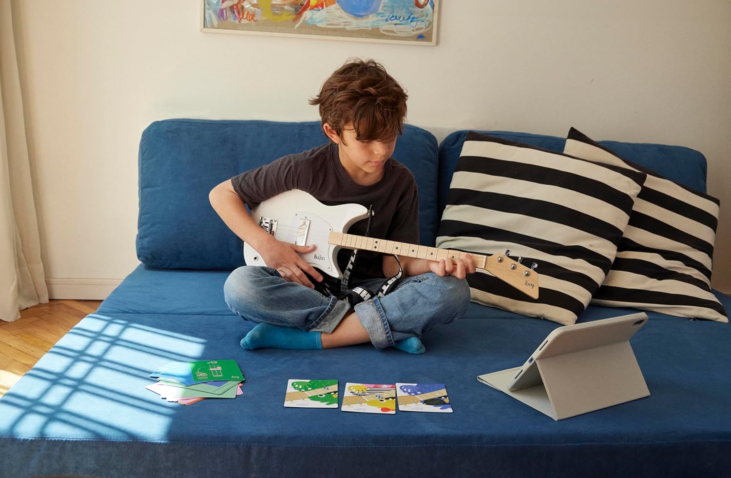 Beatles + Loog Electric Guitar for Kids Children 3 Strings Musical Instrument app and Lessons Included