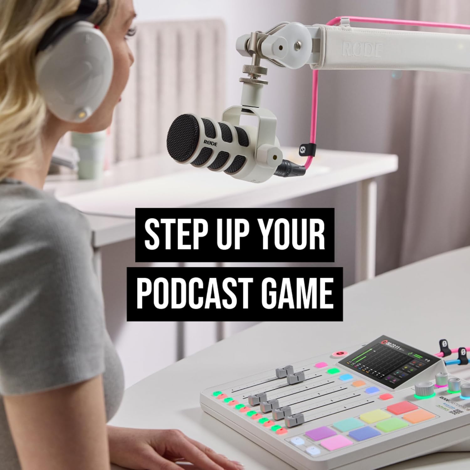 Rode RODECaster Pro II Podcast Production Console (White) with Rode RODECover Dust Cover and 32GB microSD Card