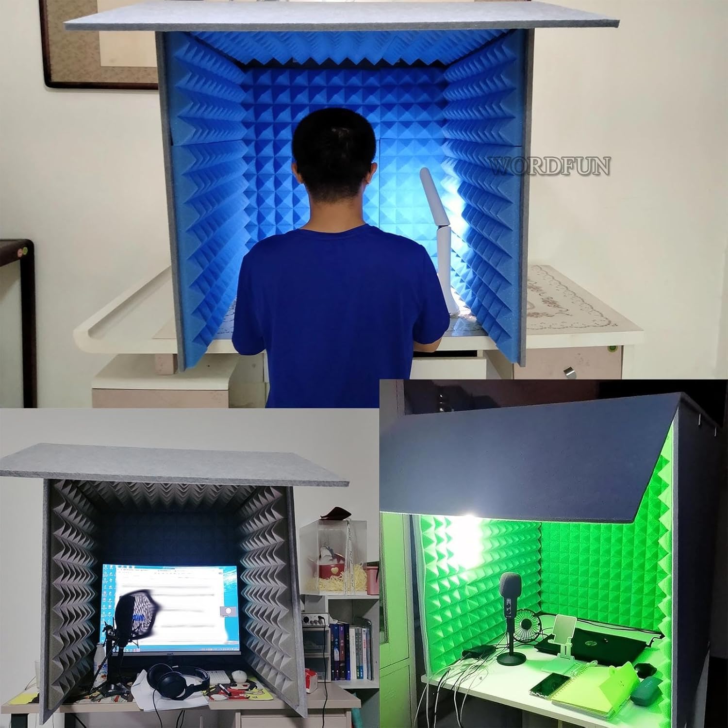 Desktop Soundproof Box, Home Recording Studio, Portable Recording Studio, for Music Practice Room (Blue)