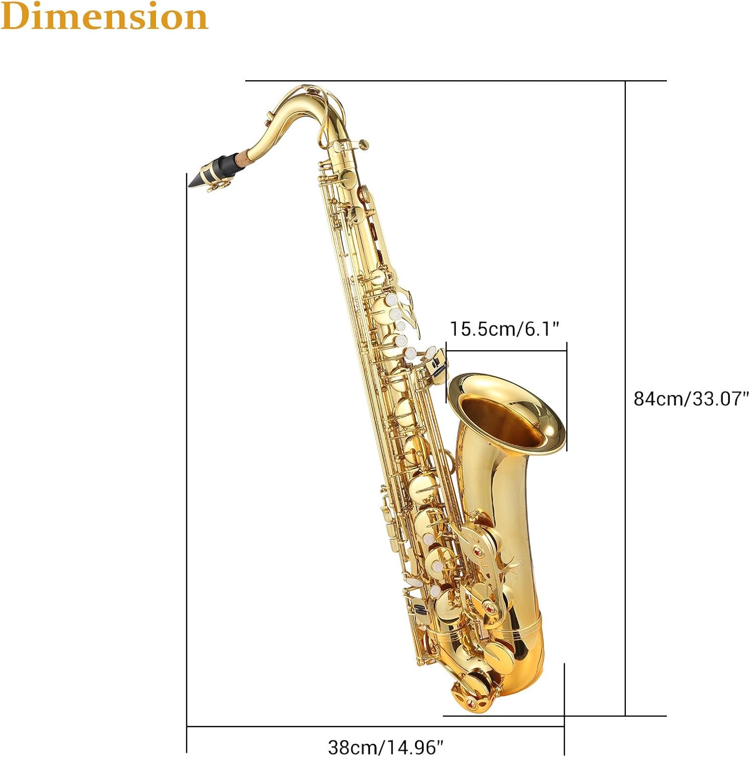 GarveeLife AS200 Saxophone, B Flat Tenor with Mouthpiece, Reeds, Strap, Case, Cleaning Cloth, Gloves and Brush, Beginner Gold Sax for Students and Musicians