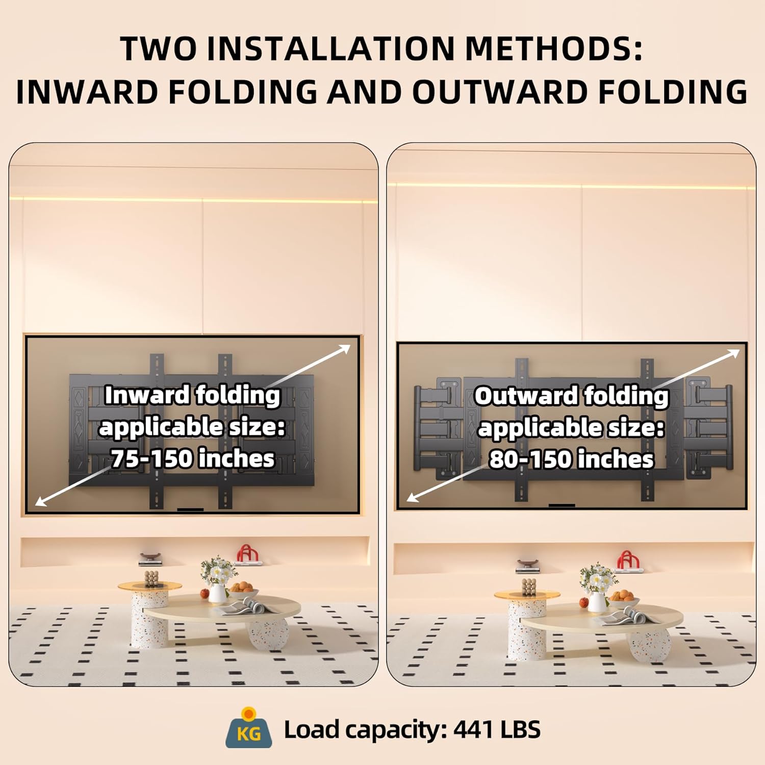 98,100,110,120, Corner Full Motion TV Wall Mount for 80,85,86,150 Inch TVs, Heavy Duty Ultra-Thin Tilt Extension Adjustable TV Bracket,VESA 300x100 to 1000x600,Holds up to 441 lbs,DY1086