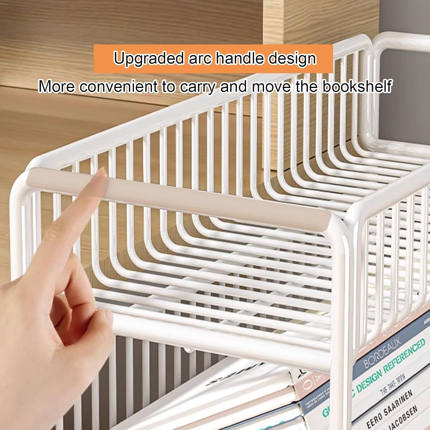 Metal Vertical Bookshelf with Wheels, Bookcase with Storage Organizer, Corner Bookcase Floor Standing Book Shelf for Living Room, Bedroom & Home Office(White)