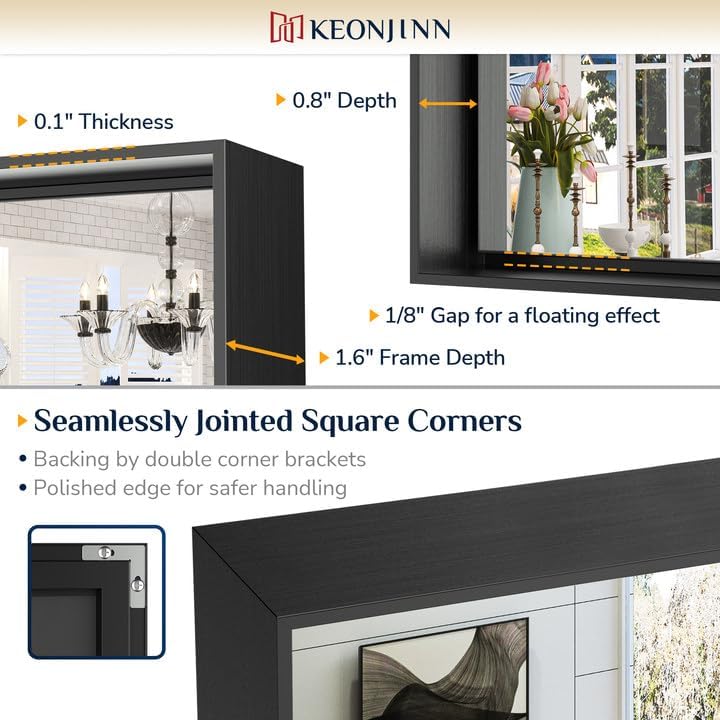 Keonjinn Black Vanity Mirror for Bathroom 20 x 30 Inch, Brushed Framed Rectangle Mirror, Wall Mount Mirrors Square Corner, Modern Farmhouse Bathroom Mirrors for Over Sink(Horizontal/Vertical)
