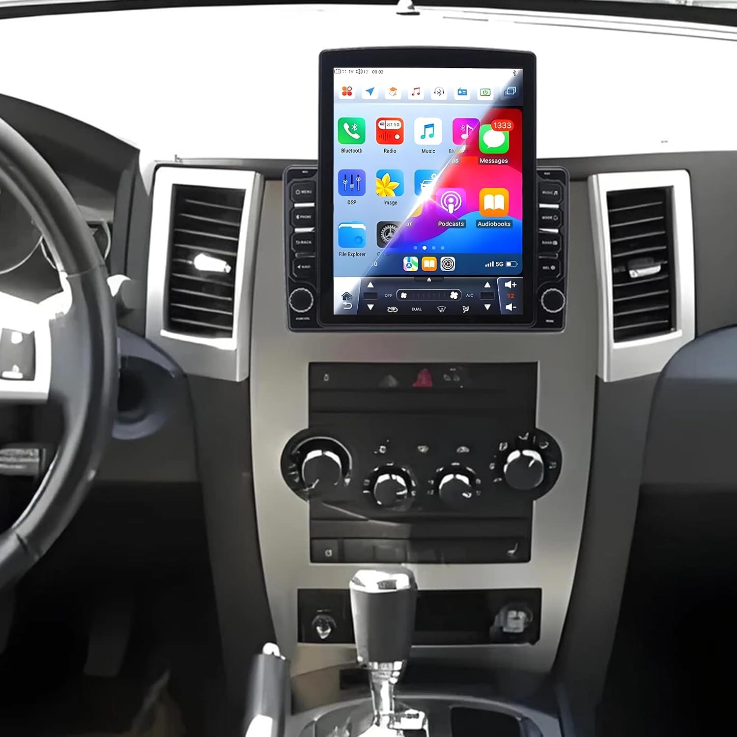 PHEZEN 9.7 inch Touchscreen Car Stereo Fit for Jeep GrandCherokee 2008-2010, Android 14 Double Din Car Radio with Carplay & Android Auto in-Dash Navigation BT Mirror Link WiFi Backup Camera 4+64G