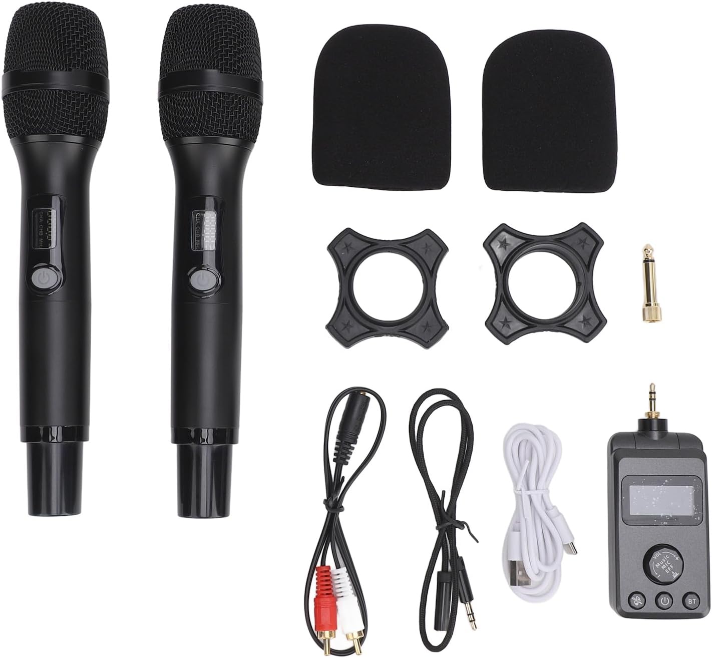 Bnineteenteam Dual Microphone with DSP Handheld Cordless Mic, Rechargeable Receiver Ideal for Home Karaoke