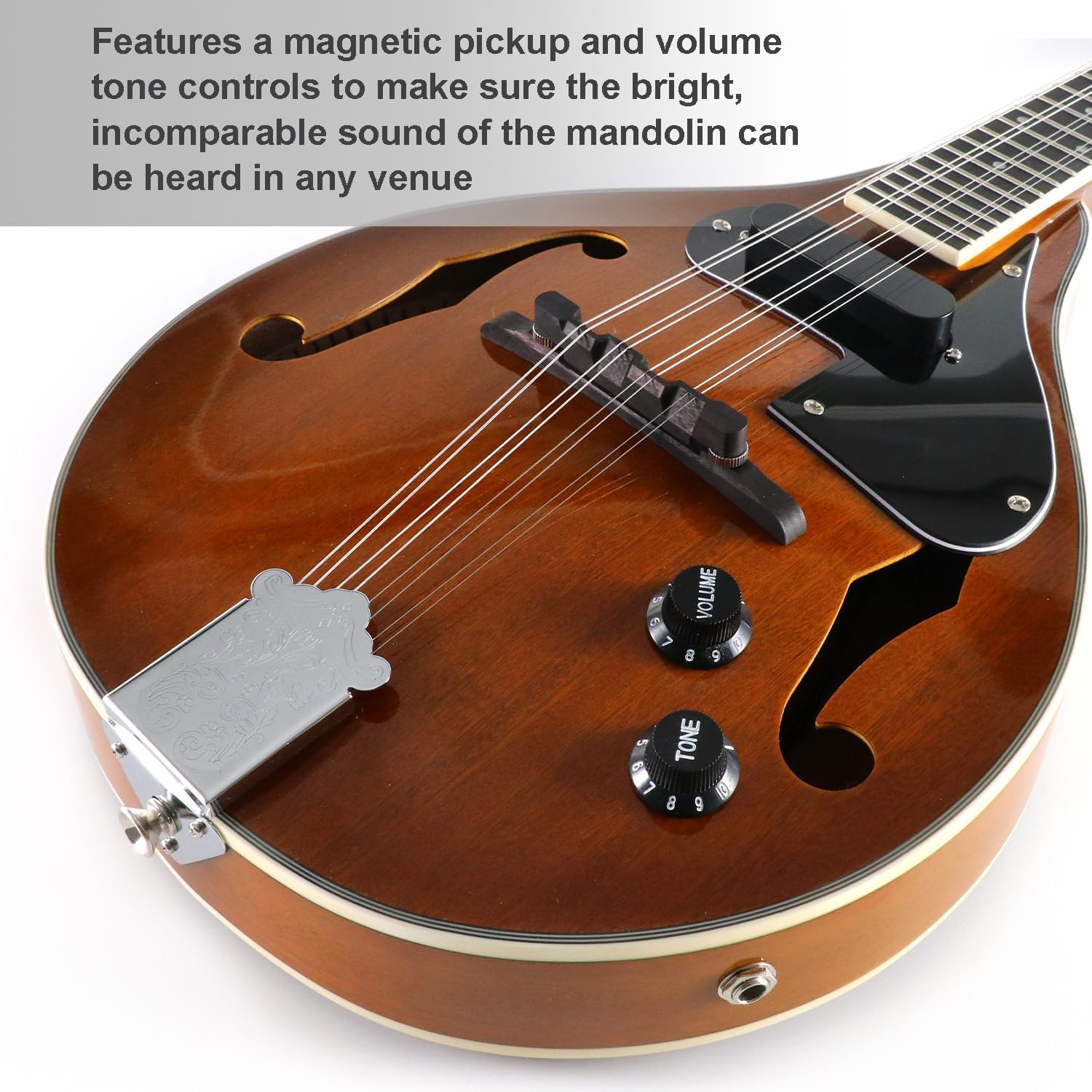 Sunsmile A-Style 8 String Acoustic-Electric Mandolin Instrument with Pickup Sapele Top Arched F Holes Body Okoume Neck Walnut Bridge with Gig Bag, Cable, Tuner, Strings, Strap, Picks and Polish Cloth.