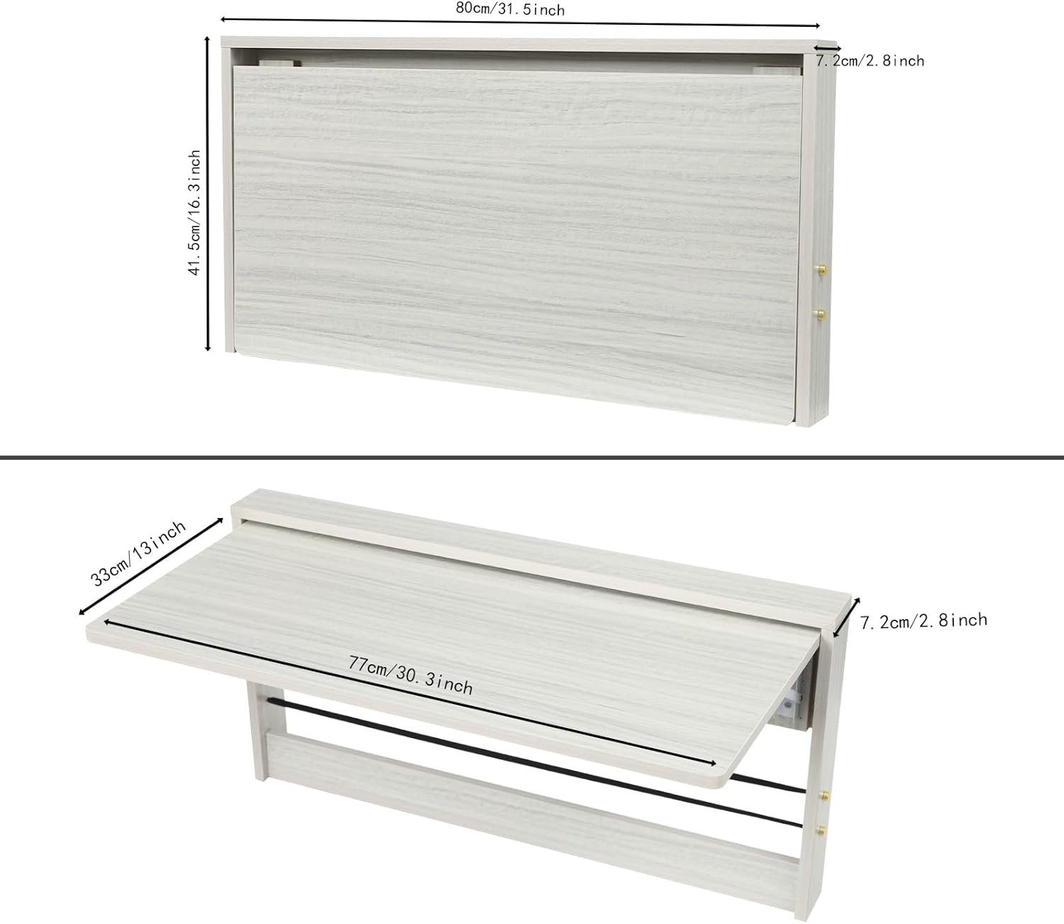 Wall Mounted Folding Table,39.4*16.3in Fold Down Study Writing Desk,Floating Wall Desk Fold Down for Small Spaces, Kitchen Storage Shelf for Home,Office,Study Room (31.5x16.3in-Rounded Corner)