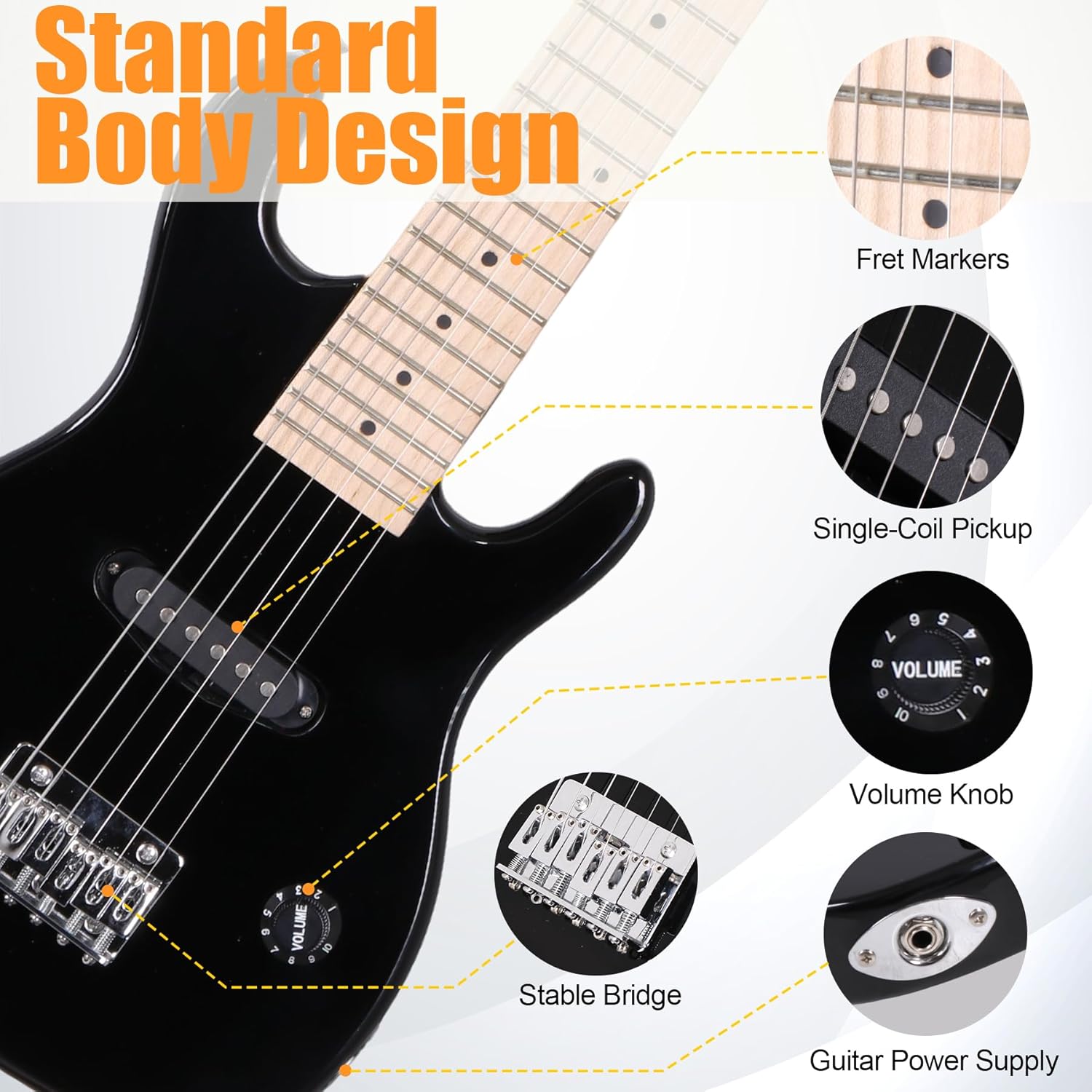 Smartxchoices 30 Inch Electric Guitar, Starter Kit for Kids with 5W Amplifier,Picks, Gig Bag, Shoulder Strap, Cable & Accessory Kit,Solid Wood Body, Black