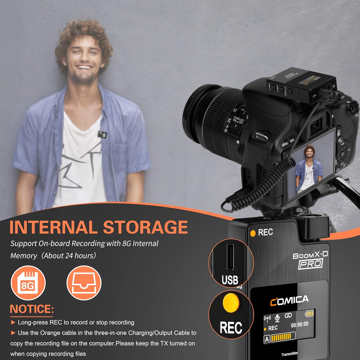 COMICA BoomX-D2 PRO Wireless Lavalier Microphone for iPhone Android Camera PC, Lapel Mic with 16GB Storage, Safety Audio Track, Noise Cancellation, Lav Mic for YouTube TikTok Video Recording