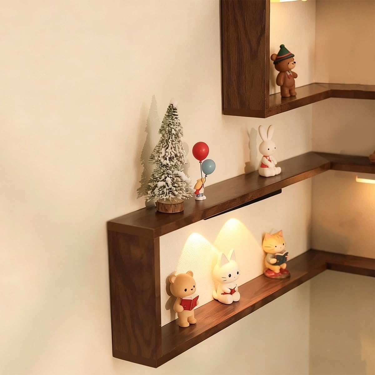 Smart Corner Wall Shelves with Lights,Illuminated Corner Shelf Floating,Creative Corners Storage Shelves, Wall-Mounted Space-Saving Display Rack Stand for Collectibles Figurines and Books (3)