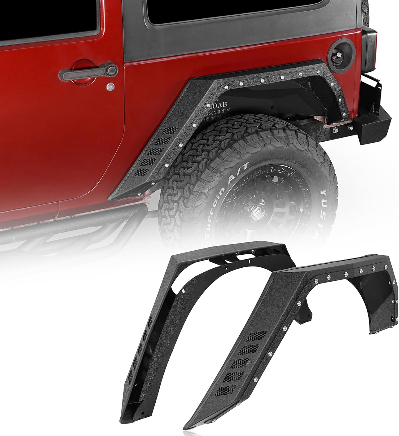 Hooke Road Bulwark JK 2 Door Rear Fender Flares for 2007-2018 Jeep Wrangler JK 2-Door (Only), 2PCS Armor Style Steel Fenders