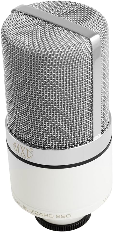 MXL 990 Blizzard LED Condenser Microphone Perfect for Any Live Stream Bundle w/Pig Hog PHM10 8mm Mic Cable, Pop Filter Polishing Cloth