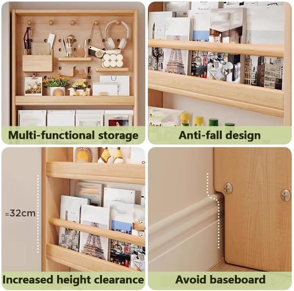 Narrow Cabinet Behind The Door, Wood Material Book Storage Bookcase Tall Slim Storage Bookshelf Space Saving Corner Open Shelf for Pantry Bedroom Living Room,40 * 10 * 178cm