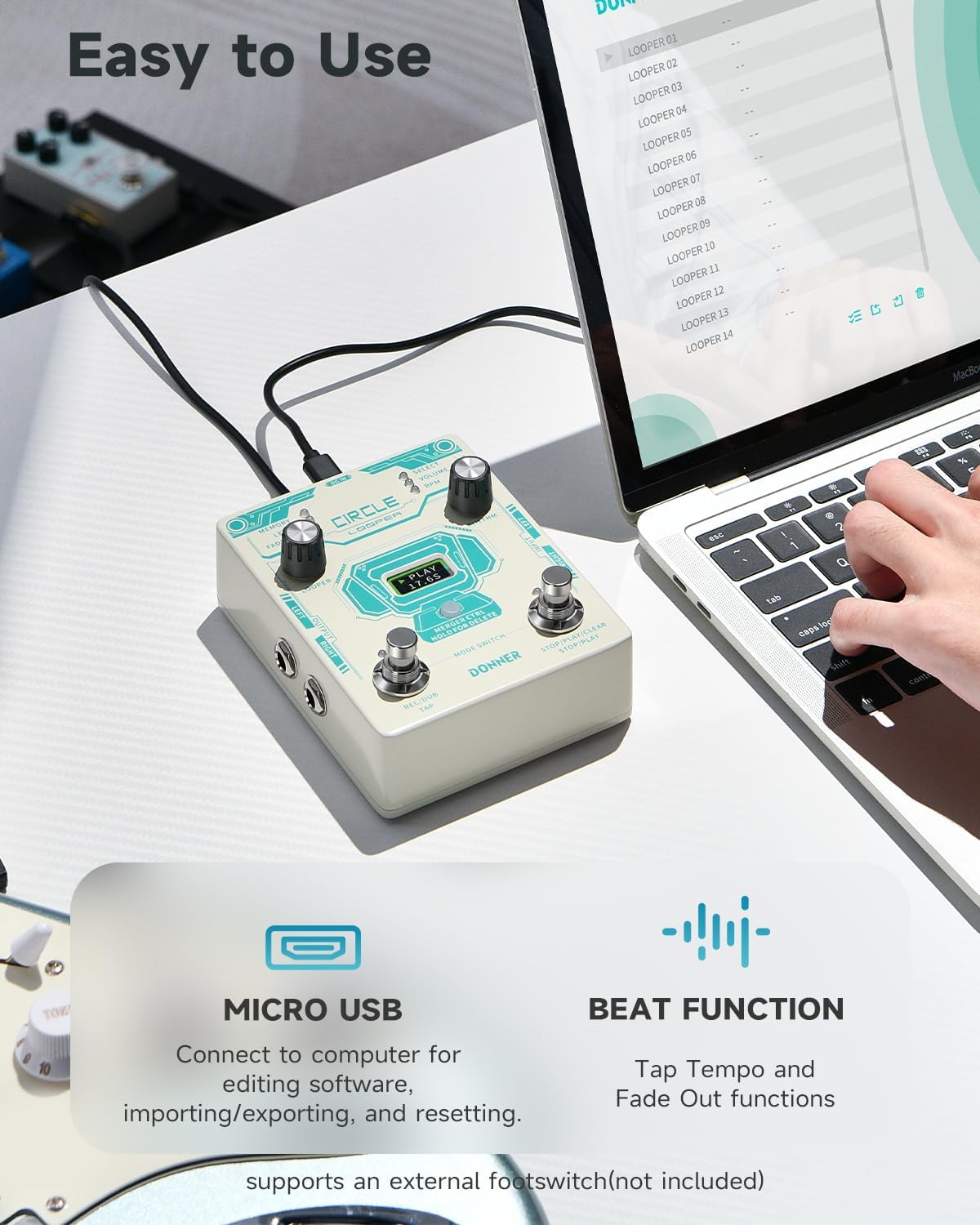 Donner Circle Looper Pedal - Drum Machine with Digital Delay Reverb Pedal
