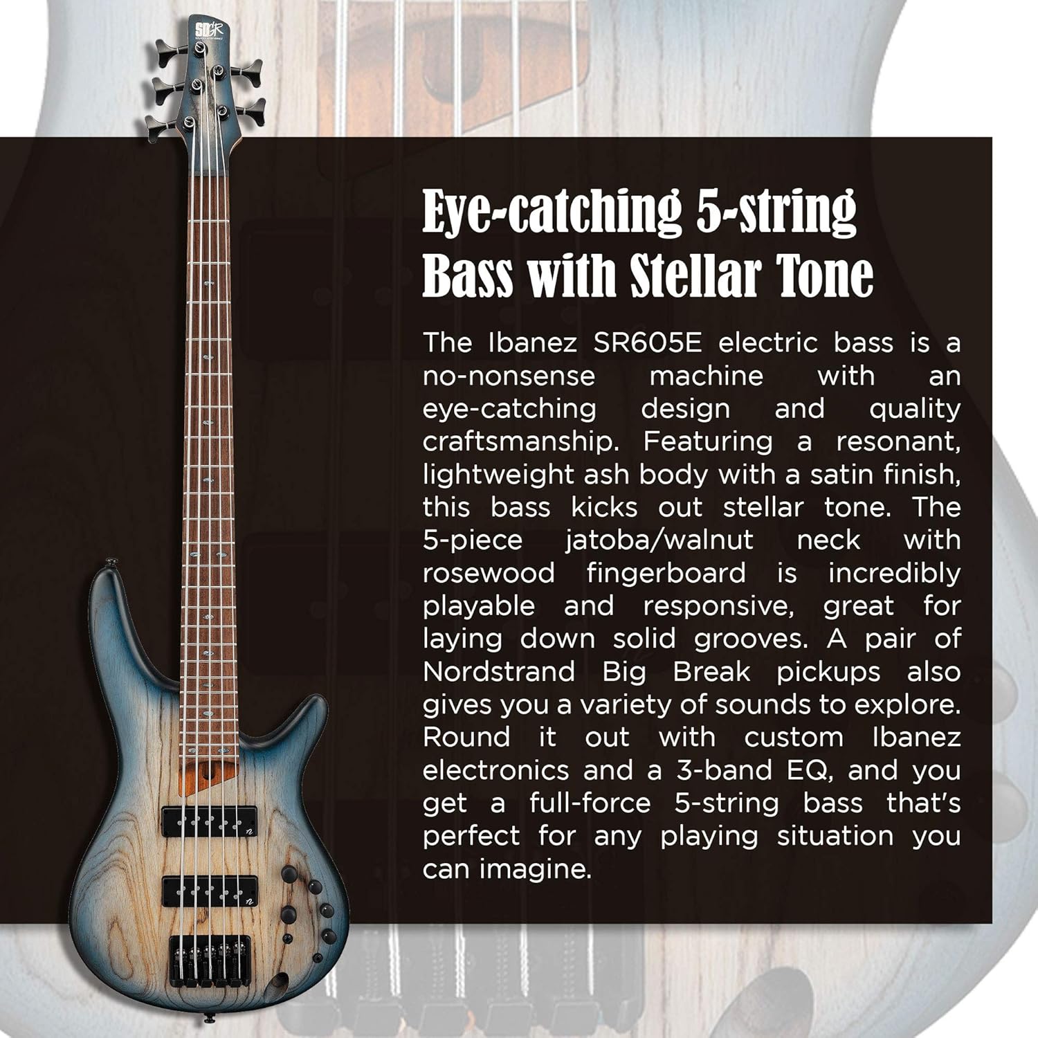 Ibanez SR Standard 5 String Electric Bass - Cosmic Blue Starburst Flat