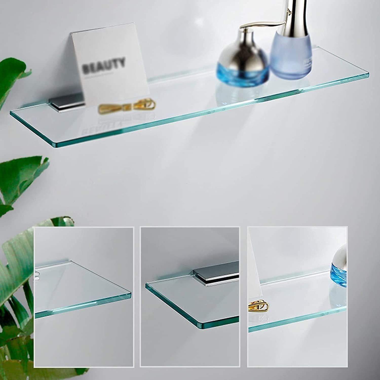 IOCCIOBB Bathroom Glass Shelf 20-Inch Glass Shelf Bathroom Storage Organizer Shelf, with 8 MM-Thick Tempered Glass Metal Bracket Wall Mount Rectangular (Color : Style1)