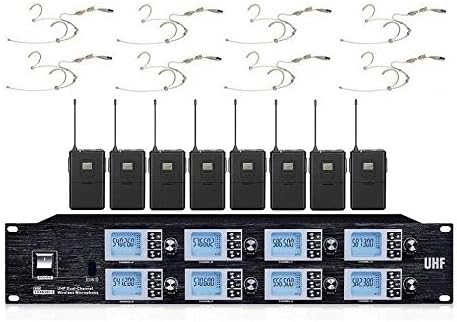 Bolymike 8800 Wireless Headset Headworn System 8 x 100 Channels UHF Mic Professional Beige Headset Cordless Condenser Microphone for School Stage Theater Churches