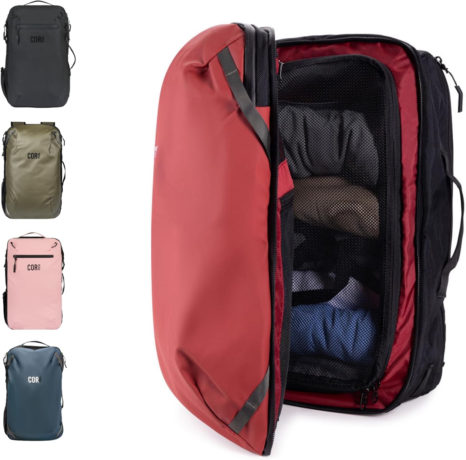 COR Surf Carry-On Travel Laptop Backpack with Secret Passport Pockets | NEW YKK Water-Reistant Zippers | Luggage Backpack for Men and Women | The Island Hopper (40L, Lava Red)