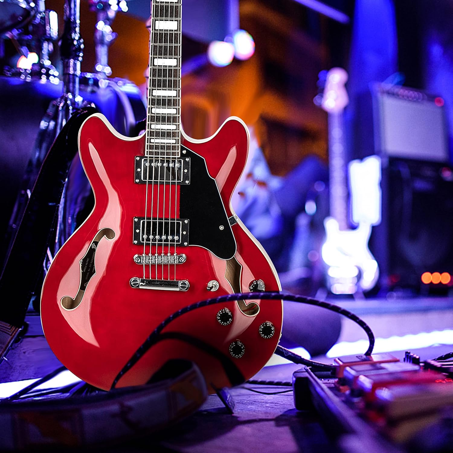 Grote Full Scale Electric Guitar Semi-Hollow Body Guitar Stainless Steel Frets(Red)