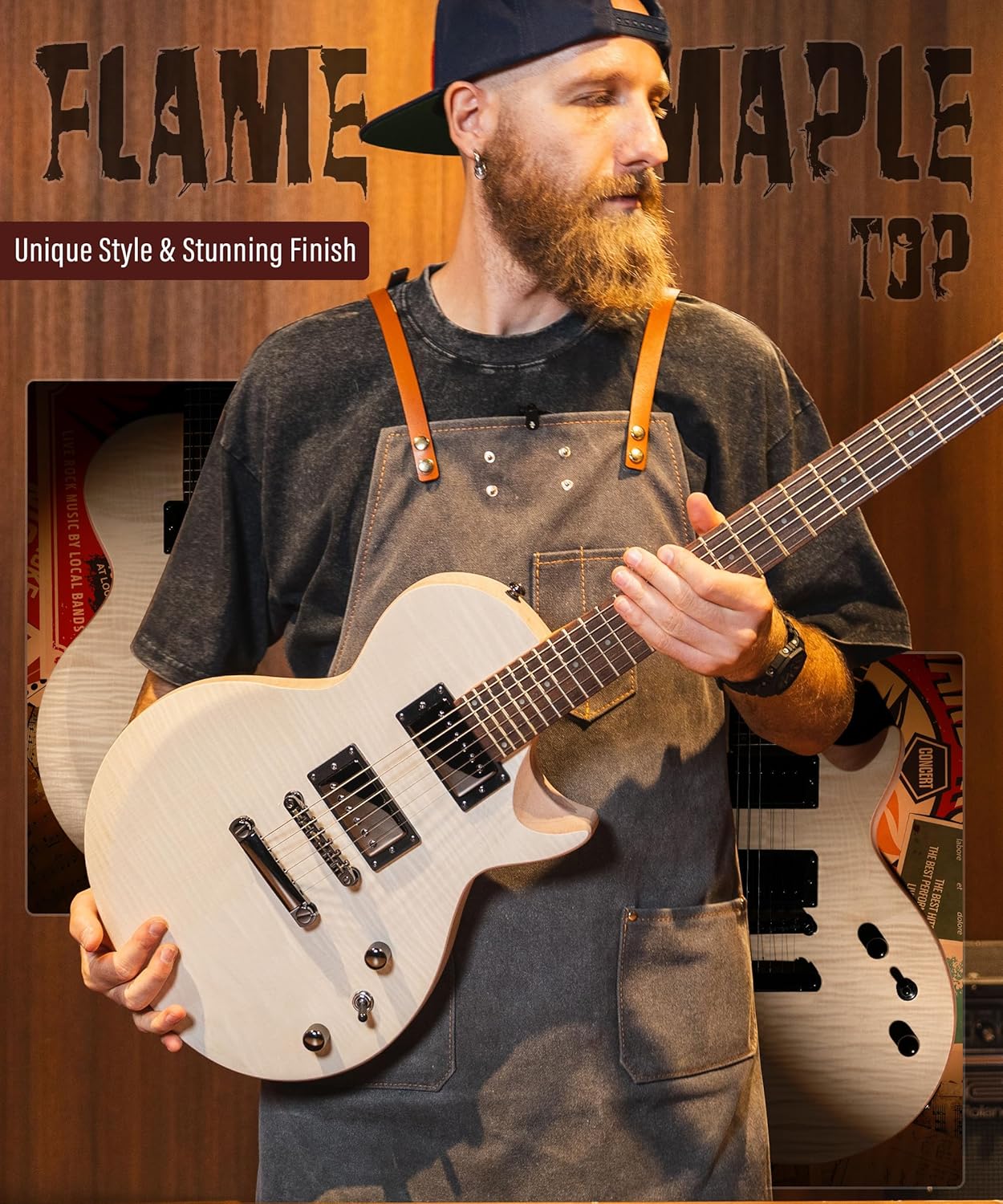 AKLOT DIY Electric Guitar Kit: Flame Maple Top, Roasted Maple Neck, Pre-Soldered Wiring, HH Pickups, Coil-Split, Luminous Position Markers, Build Your Own Lorien Style Beginner Guitar with Accessories