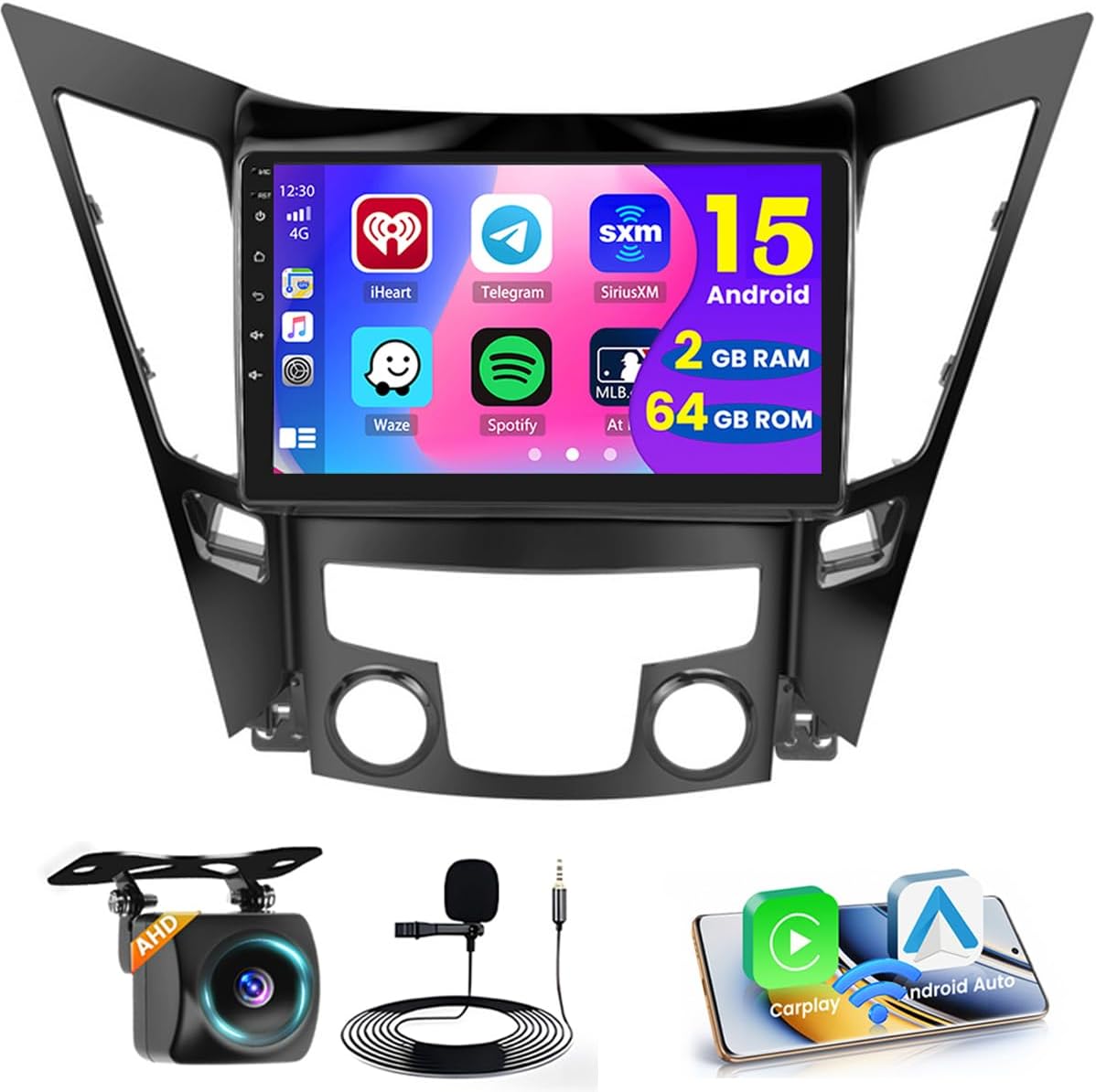 【2+64G】 Fuluku Android Car Radio for Hyundai Sonata 2010 2011 2012 2013 2014 Wireless Carplay Android Auto 9 inch Touch Screen Car Stereo GPS WiFi Bluetooth SWC Mic Backup Camera Mirror Link FM