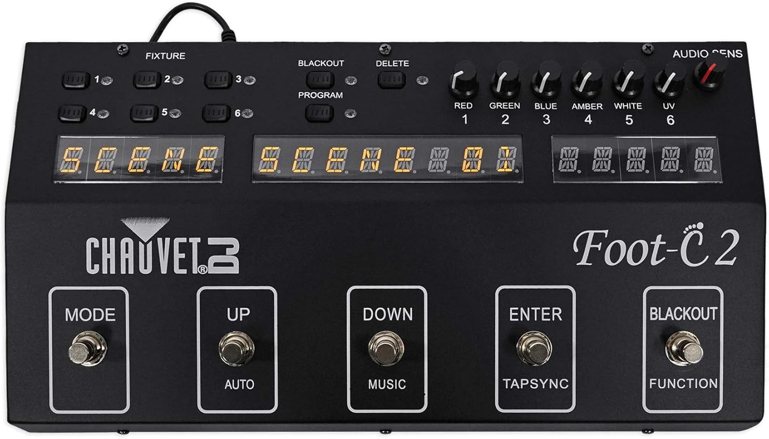 Chauvet DJ Foot C-2 36-Channel DMX Foot Controller w/MIDI Input+LCD Display Bundle with RockvilIe DJ1500 DJ Headphones w/Detachable Coil Cable, Case+Extra Ear Pad