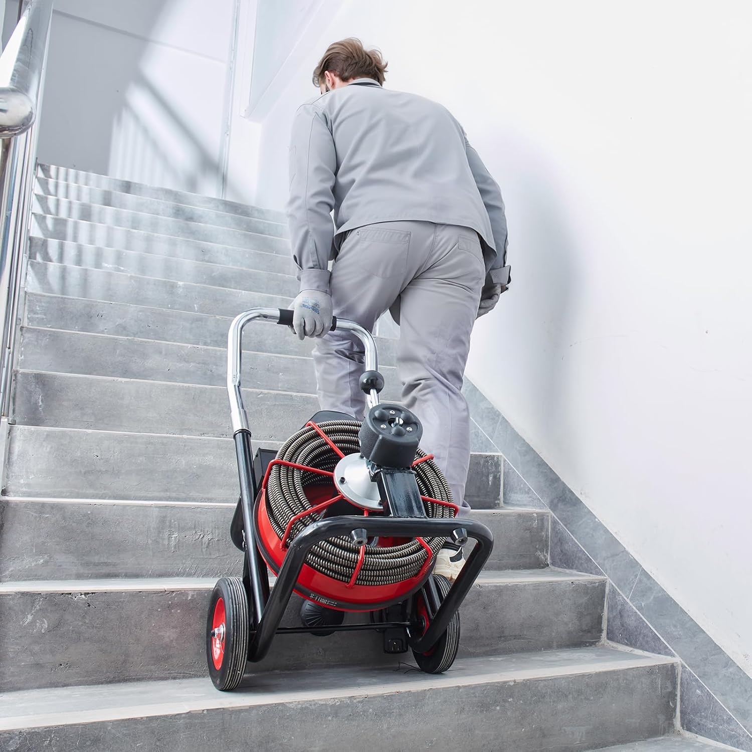 VEVOR Drain Cleaner Machine 100FT x 1/2 Inch, Auto Feed Sewer Snake Auger on Wheels, 550W Portable Drain Cleaning Machine with 8 Cutters & Air-activated Foot Switch for 2