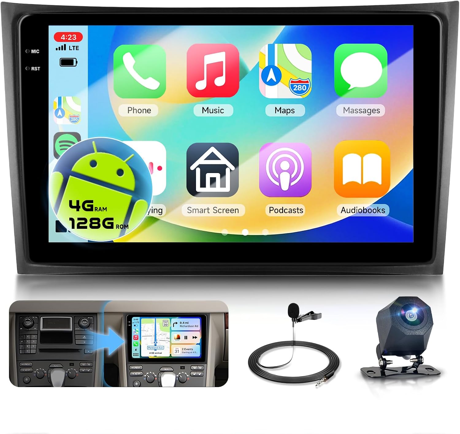 4G+128G Car Radio Upgrade for Volvo XC90 2004-2013 with DSP Wireless Carplay Android Auto, Sellrich 10.1