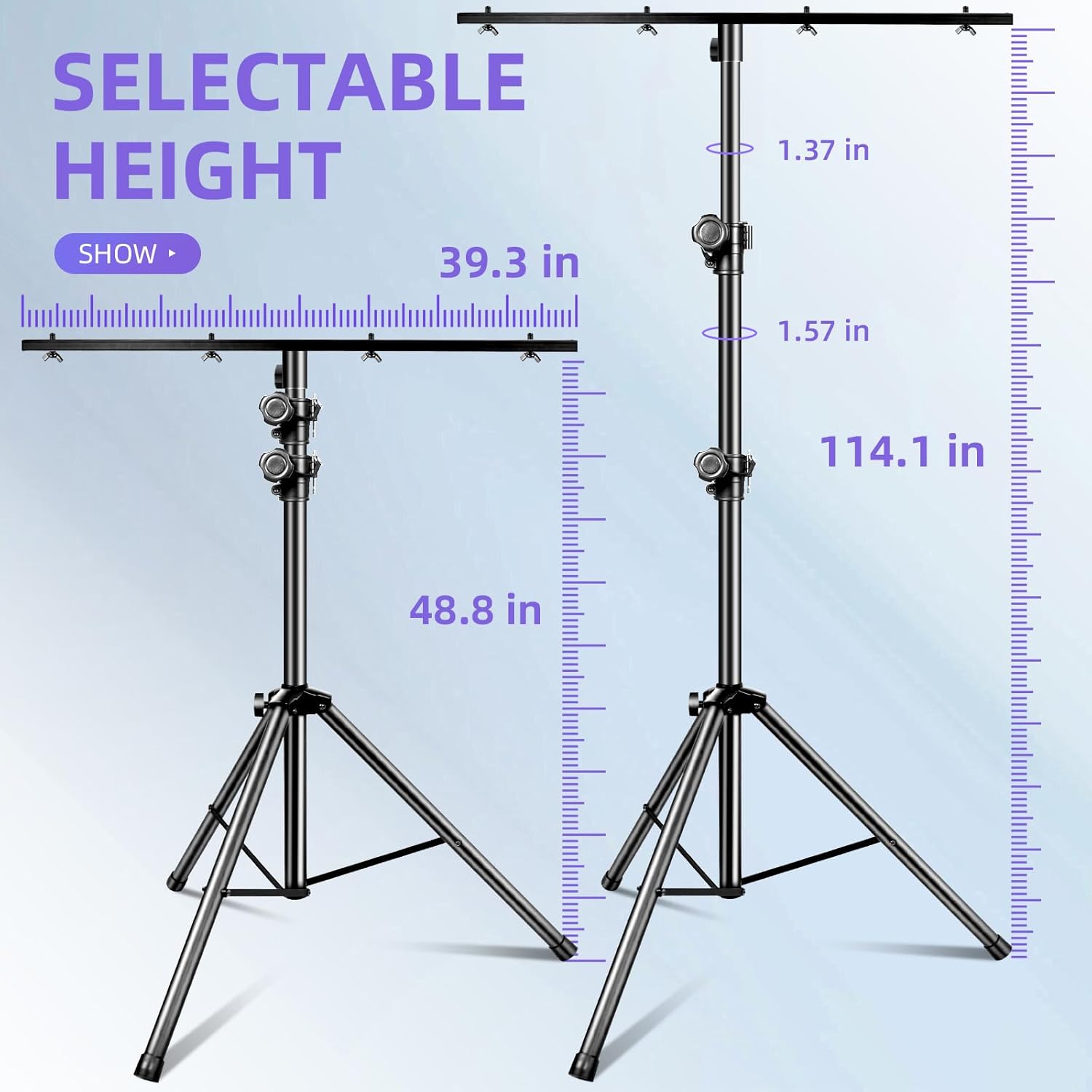 DJ Light Stand for Par Lights, 48.8-114.1 inches Protable Tripod DJ Stand for Stage, Bar, Banquet, Party