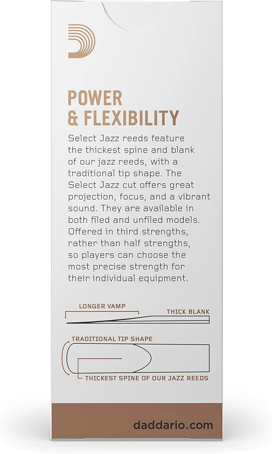 D'Addario Woodwinds Select Jazz Baritone Sax Reeds, Unfiled, Strength 3 Medium, 5-pack