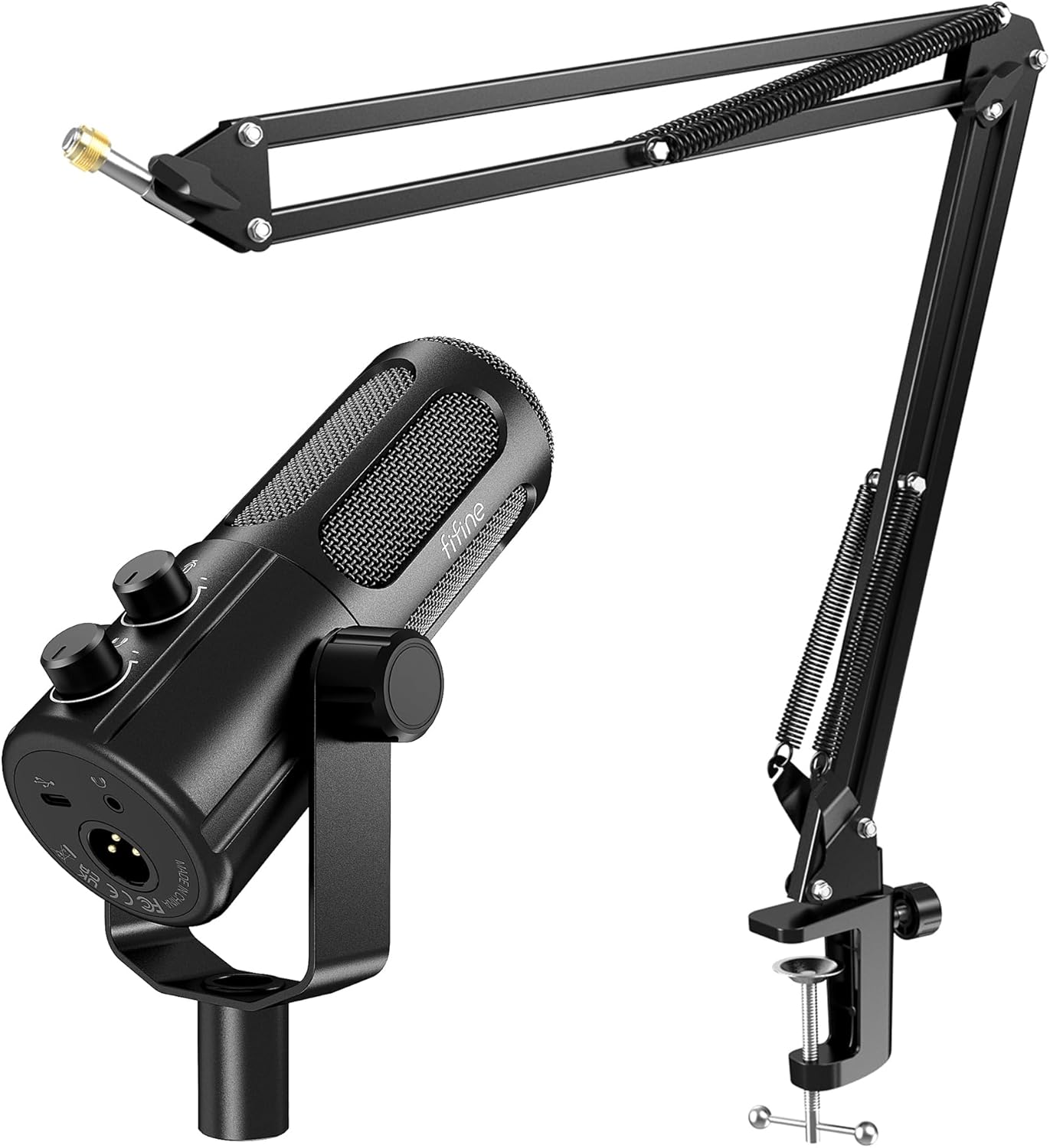 FIFINE XLR/USB Dynamic Microphone Kit with Boom Arm, Studio PC Mic with Monitoring, Headphones Jack, Mute Button, Metal Microphone Arm Stand with 3/8” to 5/8” Screw Adapter for Recording-Tank6+CS1