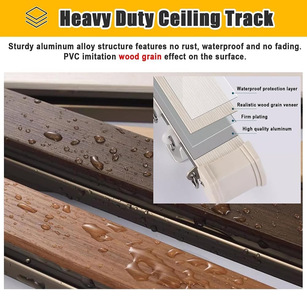 Wall Mount Double Curtain Track Rods, Full Blackout Curtain Rail for Windows, Heavy Duty Wall Side Mounting Track, Corner Full Coverage Curtain Rail, Wall Mount Sliding Curtain System,C 260cm