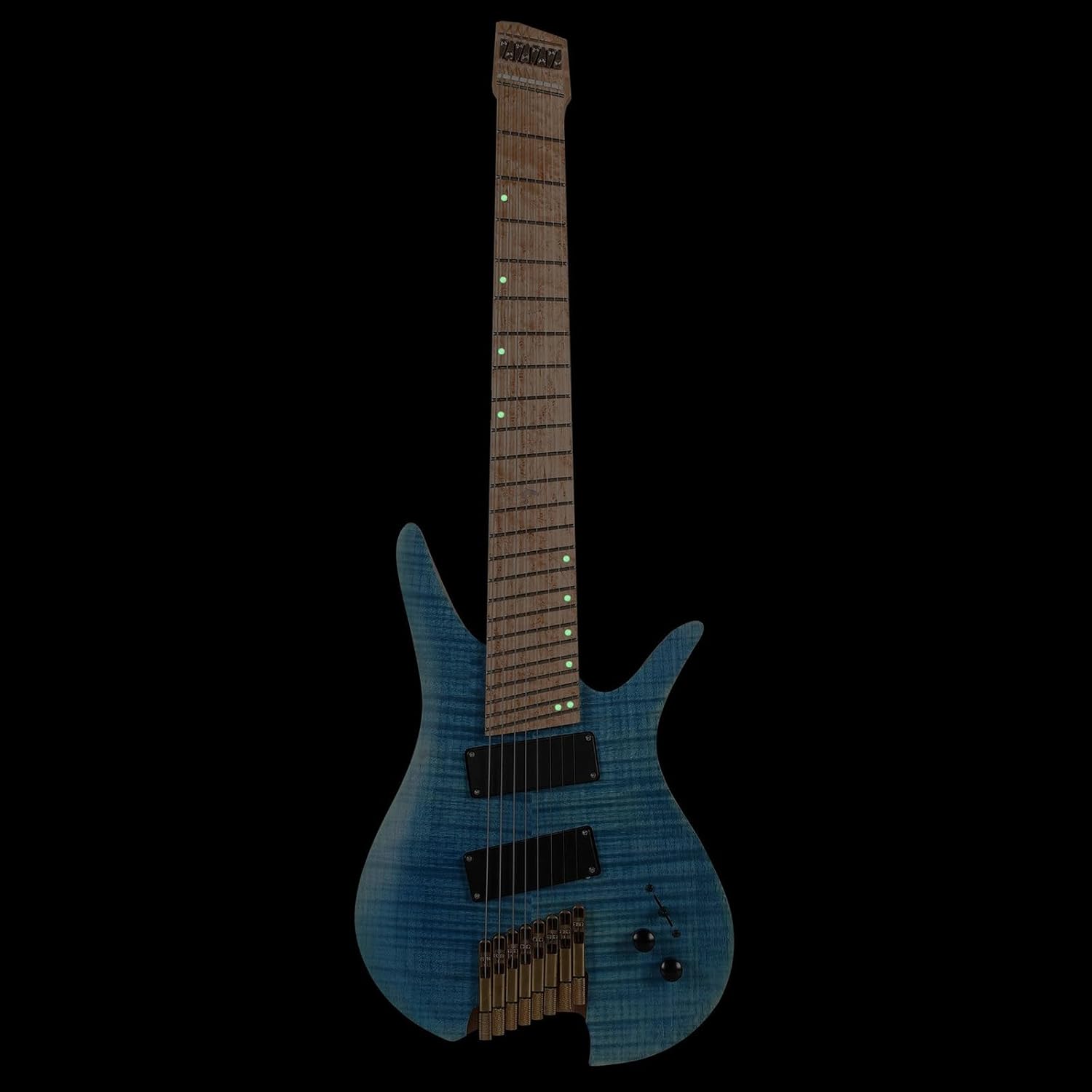 Headless Electric Guitar 8 String Fanned Frets Headless Electric Travel Guitar Ash Wood with Flame Maple Veneer