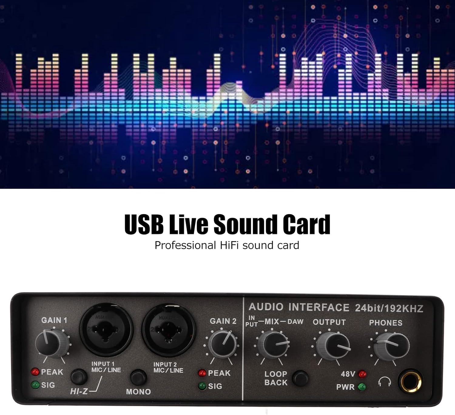 USB Live Sound Card, 24 BIT 192KHZ HD USB External Sound Card Digital Audio Mixer Protable Podcast Studio Equipment for Live Stream for OS X for IOS