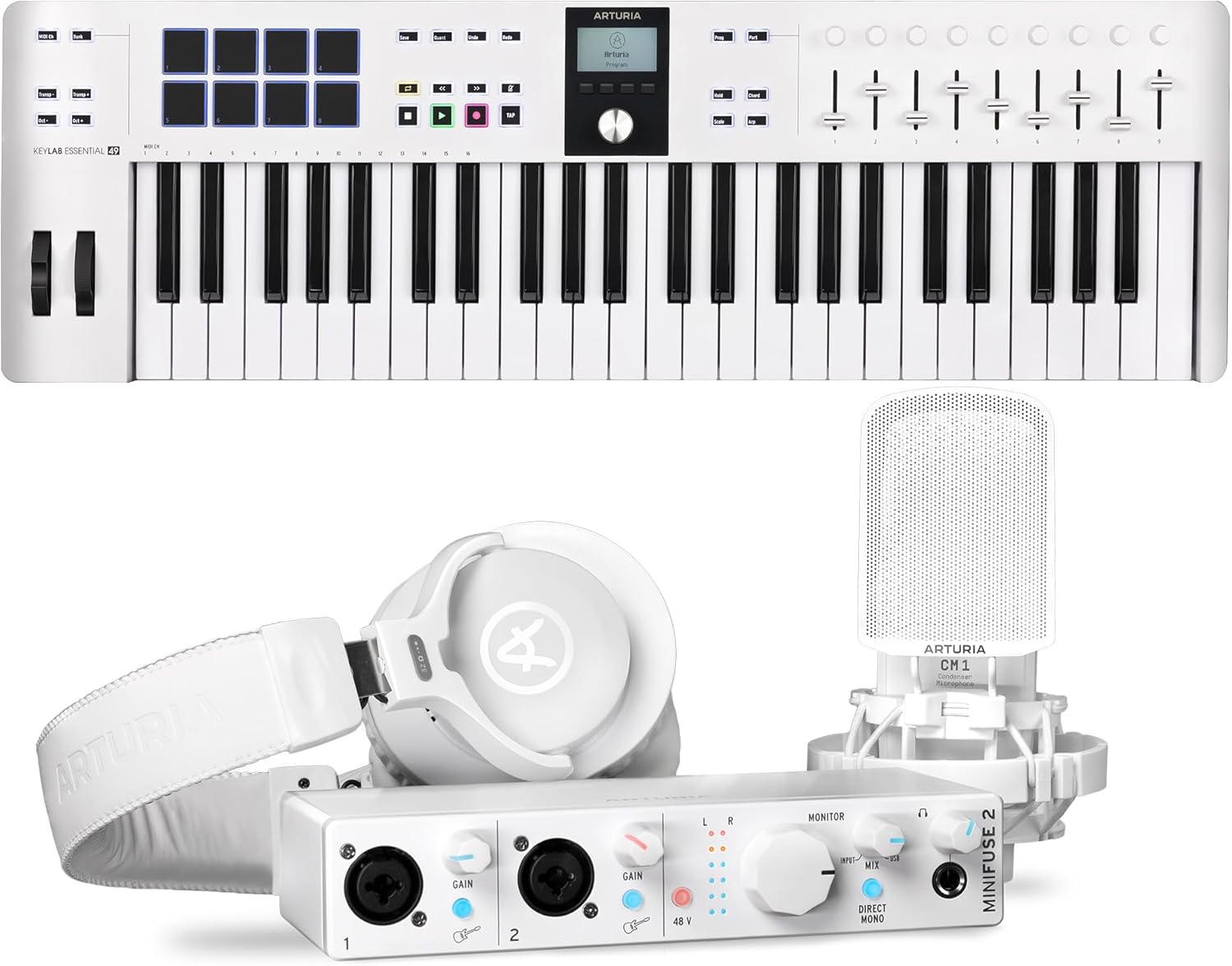 Arturia MK3 Essential 49 Key MIDI Keyboard Controller & MiniFuse Recording Pack Audio Interface Bundle - White