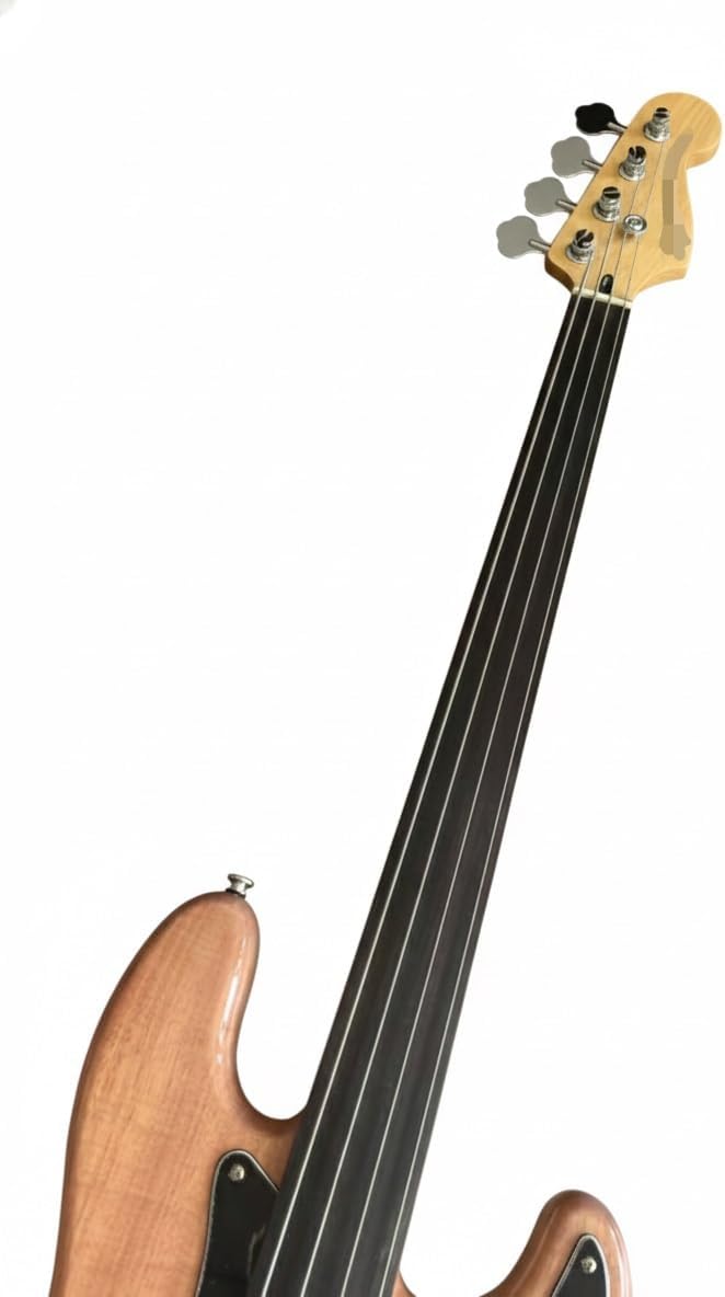 Electric Bass Guitar Natural Solid Mahogany Body PJ Pickups Fretless & Fretted Options(Fretless)