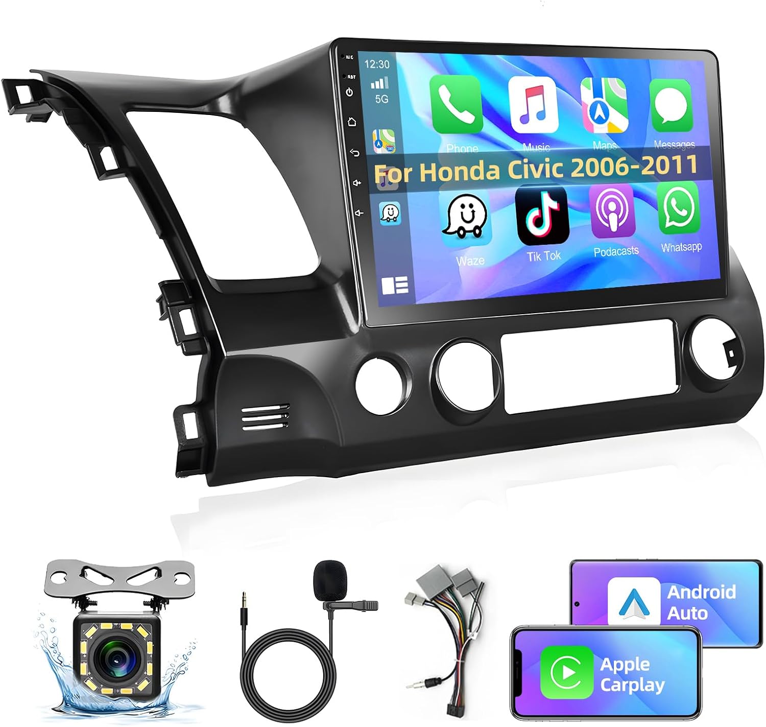 Podofo Wireless CarPlay Car Stereo Radio for Honda Civic 2006-2011, 10.1