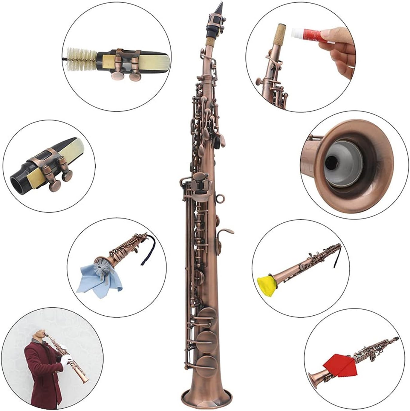 Professional Straight Bb Soprano Saxophone Sax Woodwind Instrument Abalone Shell Key Carve Pattern Student Saxophone