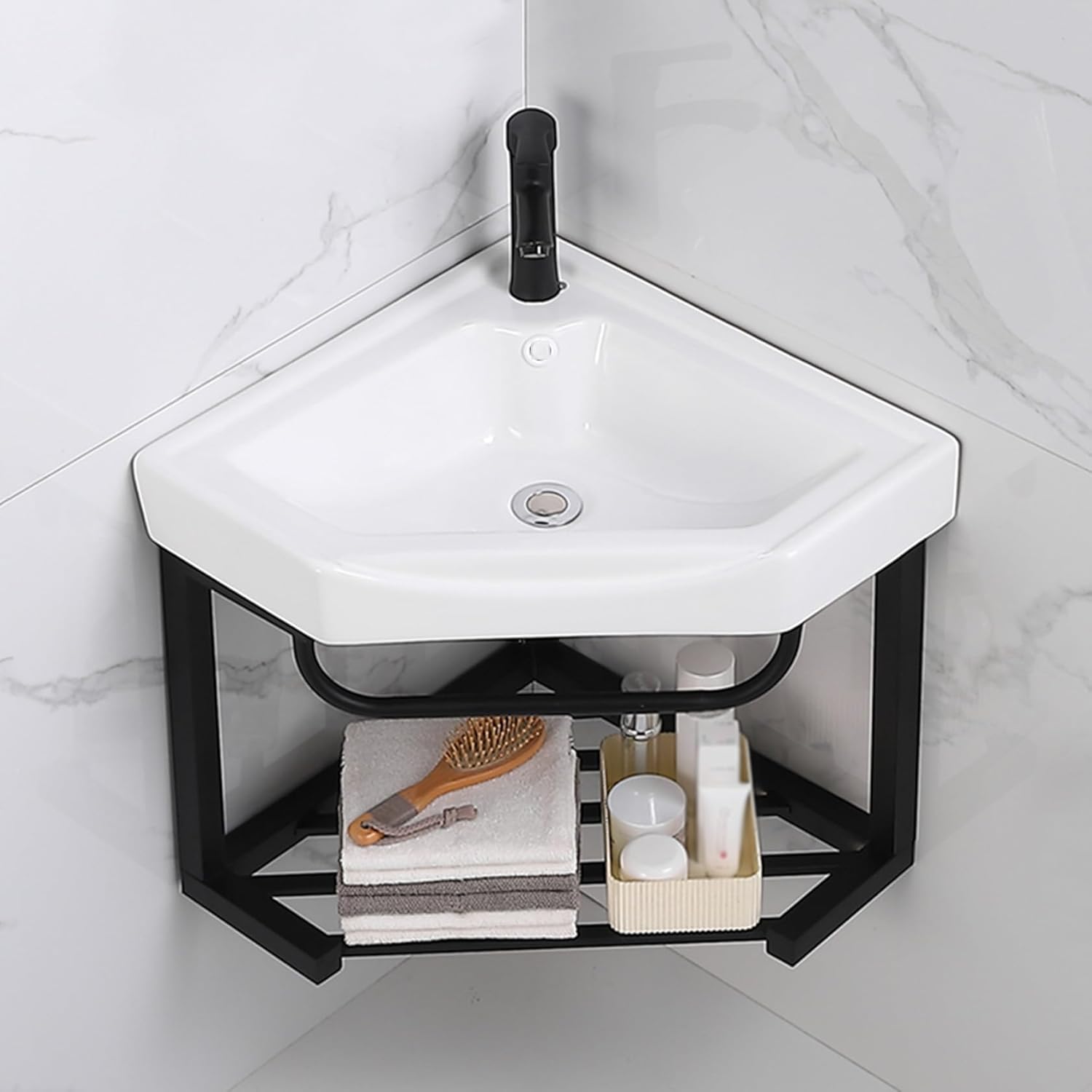 Corner Wall Mount Bathroom Sink, Wall Mounted Bathroom Sink, Bathroom Sink with Towel Rack,Without mirror-42x42cm,Without Mirror-42x42cm