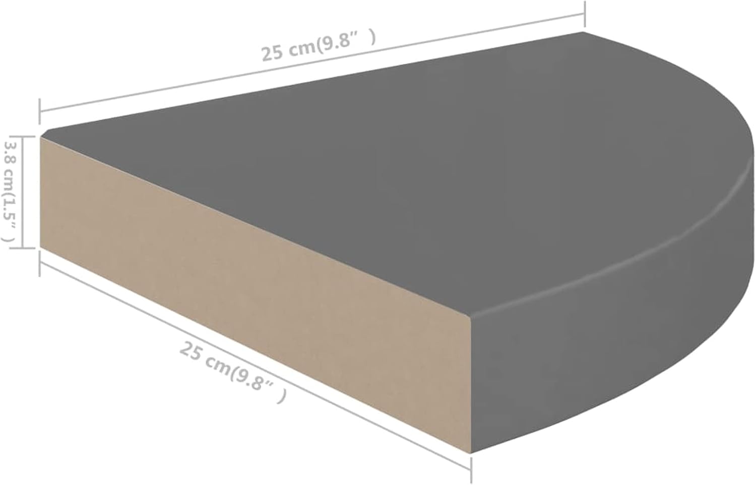 4 pcs Floating Corner Shelf High Gloss Gray, Wall Mount Round End Floating Shelf Display Shelf Storage for Bathroom Bedroom Kitchen Living Room Office 9.8