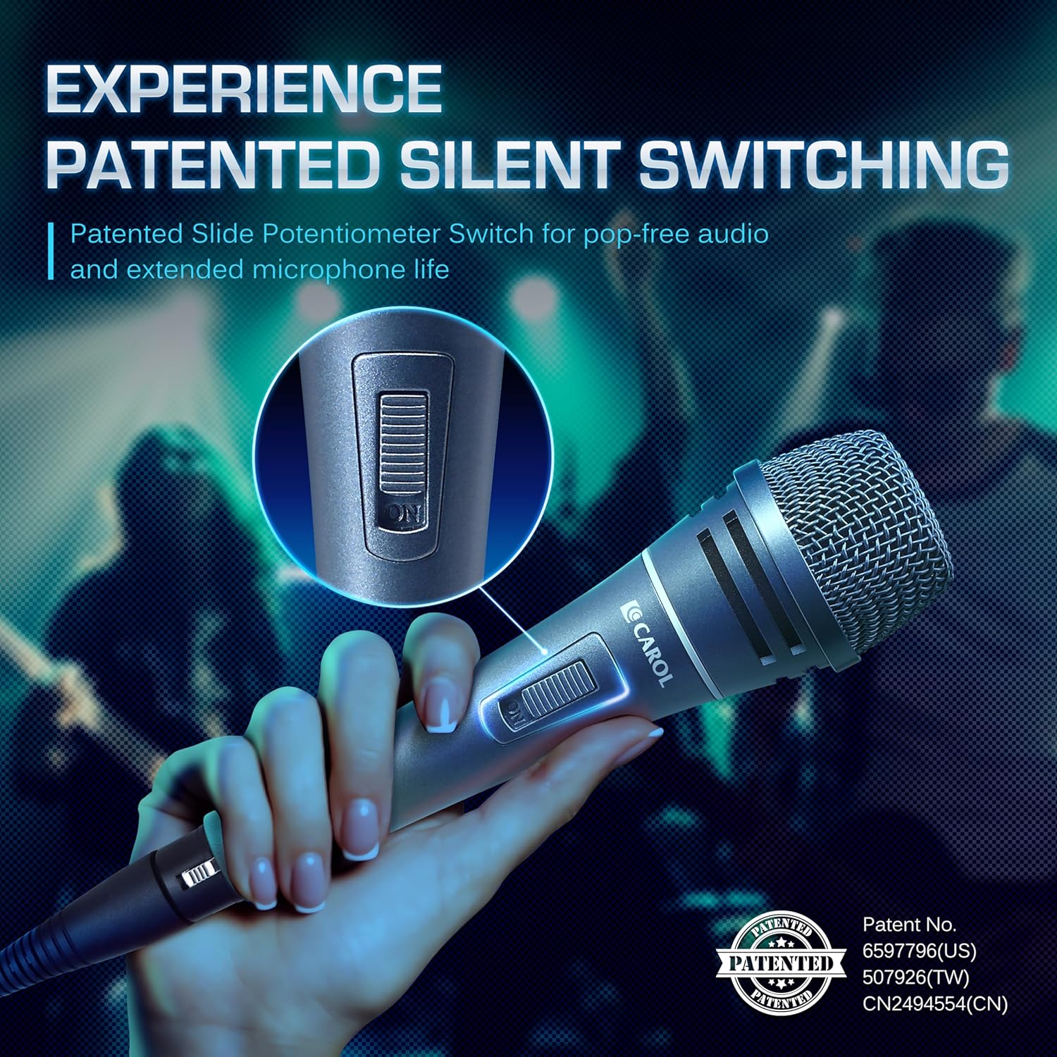 CAROL Sigma-plus1 XLR Wired Vocal Microphone – Dynamic Supercardioid Mic with Dual Shock Mount Tech for Recording & Stage Use, Includes Mic Clip, 14.8ft XLR Cable & On/Off Switch