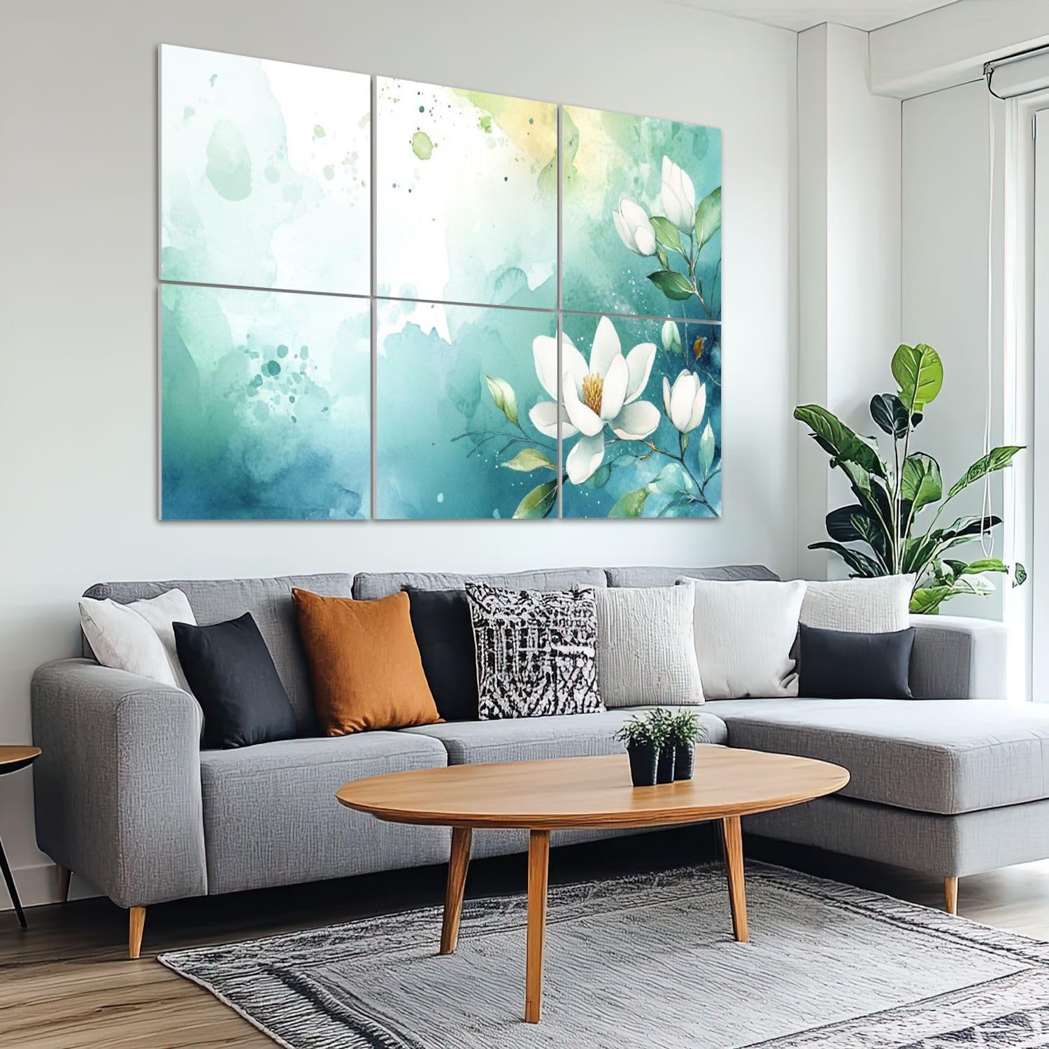 6 Pack Art Acoustic Panels Sound Absorbing Vintage Green Floral Forest Flowers Leaves Watercolor Wash Abstract Decorative Soundproof Wall Panels Self Adhesive for Recording Studios Office 72