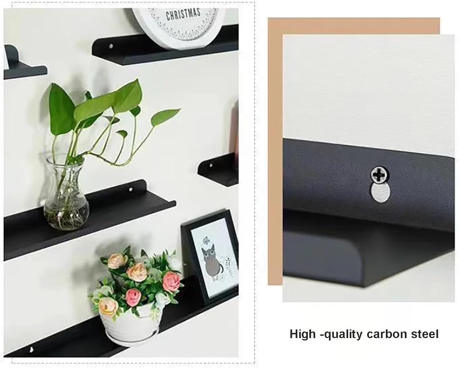 Floating Shelves Wall Mounted,Carbon Steel Wall Shelf,Metal Display Shelves for Plant Shelf or Bookshelf,Wall Storage Shelf for Bedroom Living Room Bathroom Kitchen ( Color : White , Size : Set of 4 )